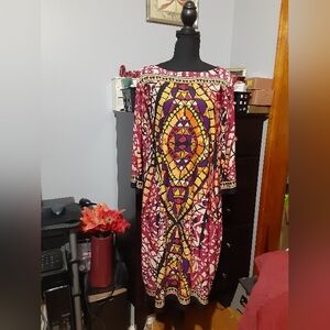 Eci Women's Plus Size Multicolor Sycadelic Long Sleeve Dress Boho Size 16W